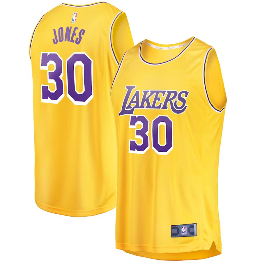 Men Los Angeles Lakers 30 Damian Jones Fanatics Branded Gold Fast Break Replica NBA Jersey